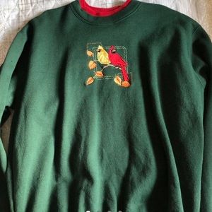 Top Stitch embroidered birds green crew neck/sweater :)
